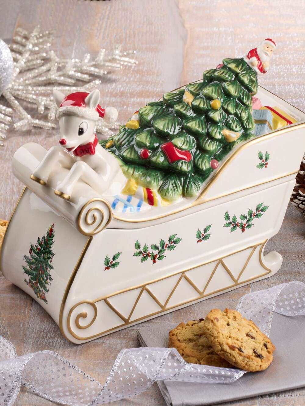 Spode Christmas Tree Rudolph Cookie Jar - Picture 4 of 10